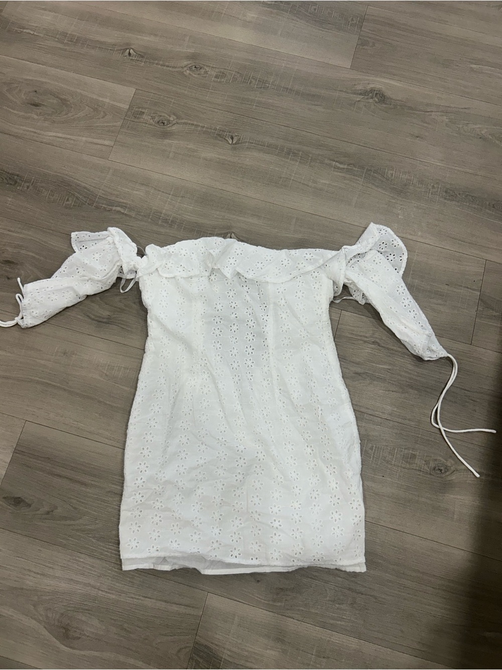 superdown White Eyelet Mini Dress with Puff Sleeves